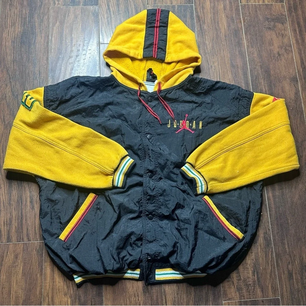 VTG 1990s Jordan Nike Yellow Windbreaker Fleece Bomber Hoodie